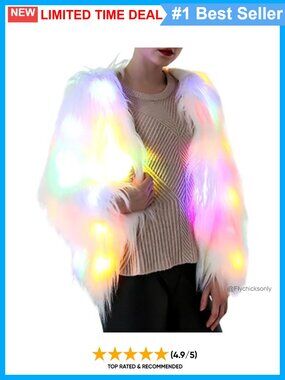 LED Light Up Faux Fur Rave Jacket Flashing Party Coat